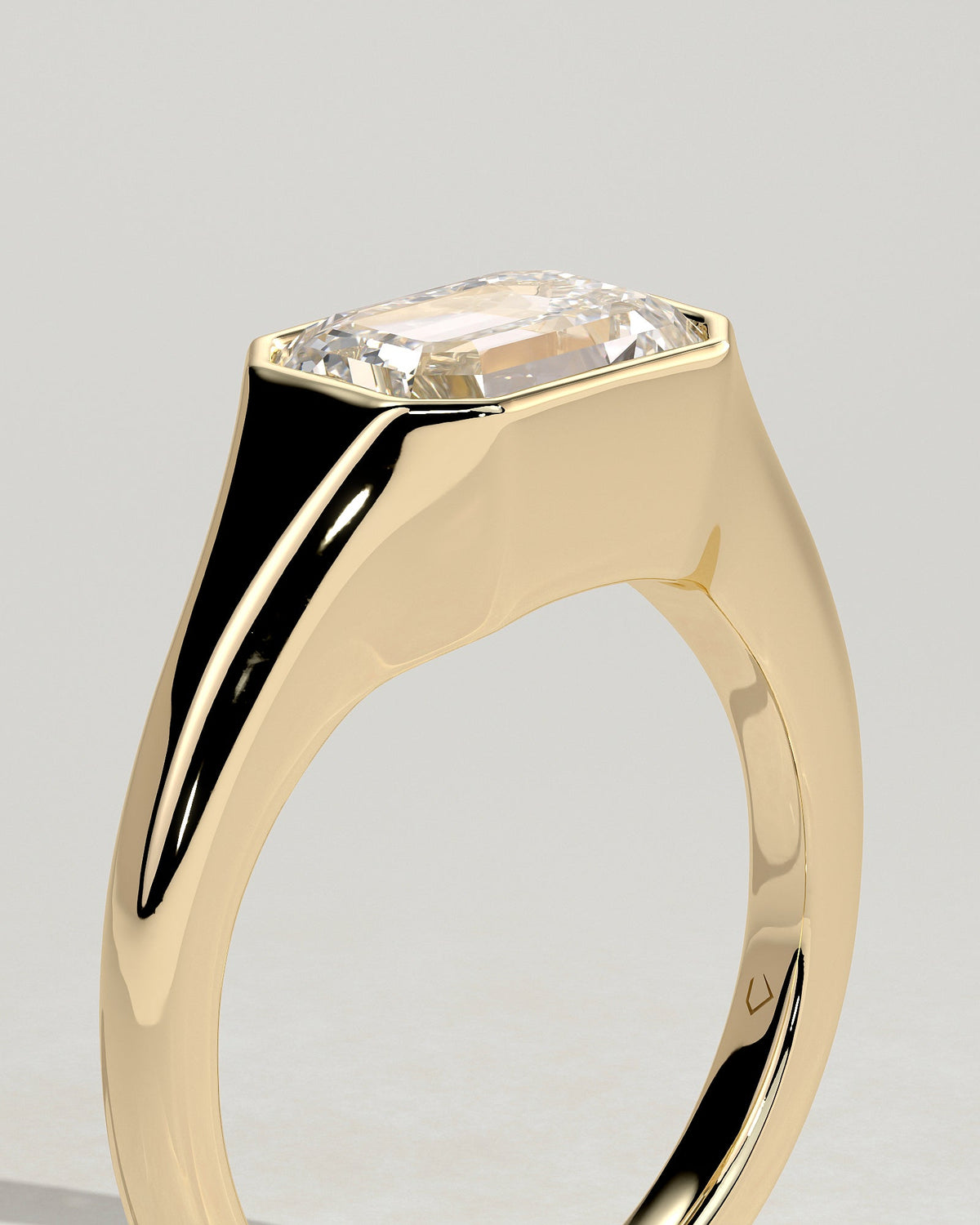 Emerald Signet Solitaire Lab Grown Diamond Engagement Ring