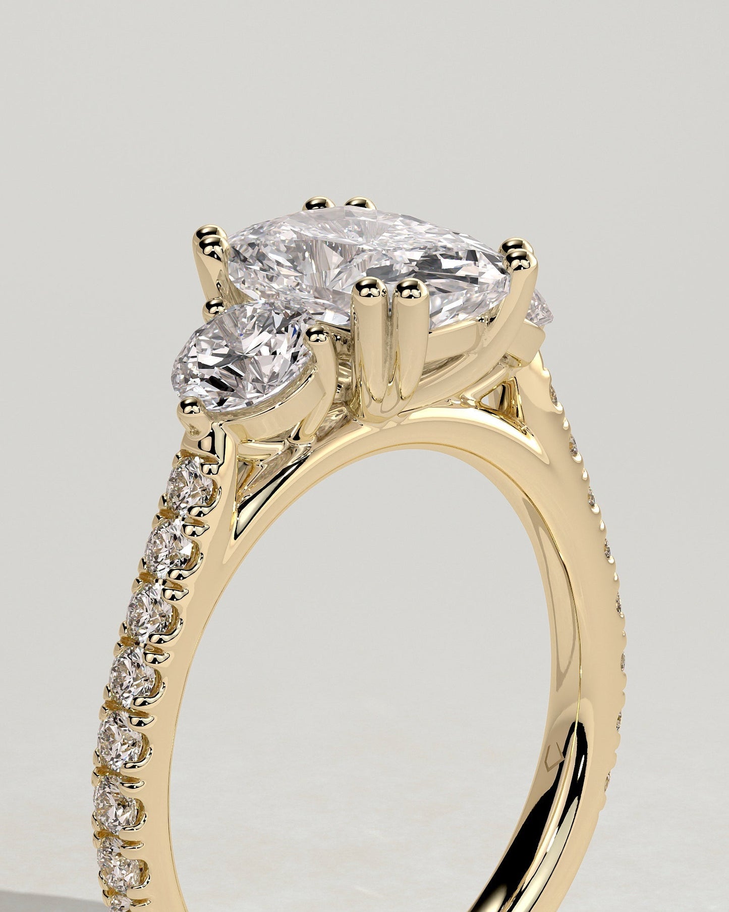 Elongated Cushion Three Stones & Pave Lab Grown Diamond Engagement Ring