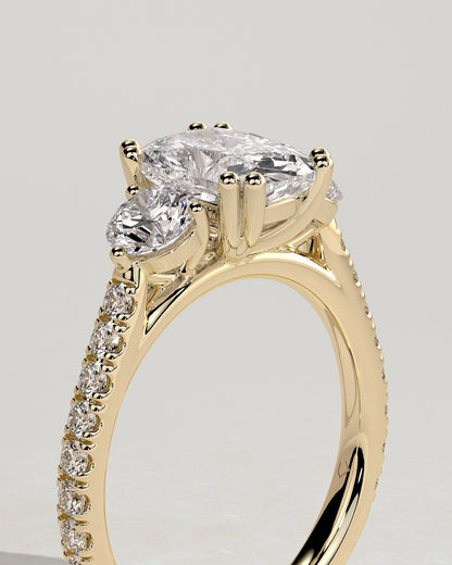 Elongated Cushion Three Stones & Pave Lab Grown Diamond Engagement Ring