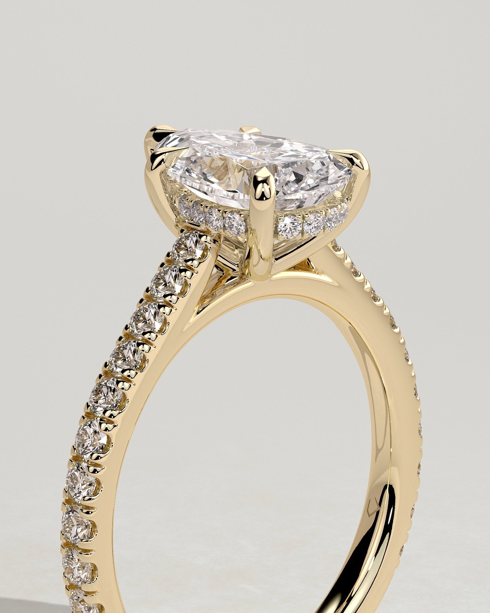 Pear Hidden Halo and Pave Lab Grown Diamond Engagement Ring
