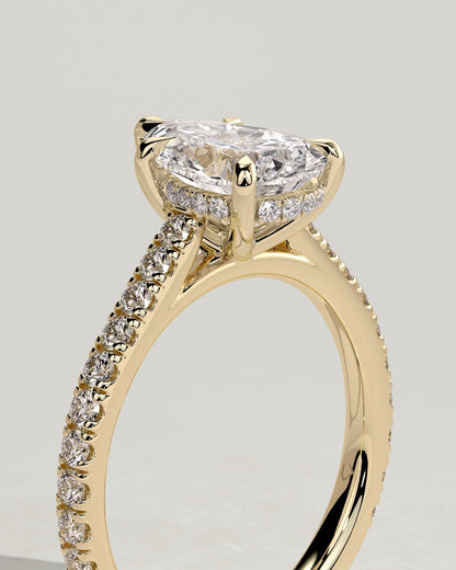 Pear Hidden Halo and Pave Lab Grown Diamond Engagement Ring