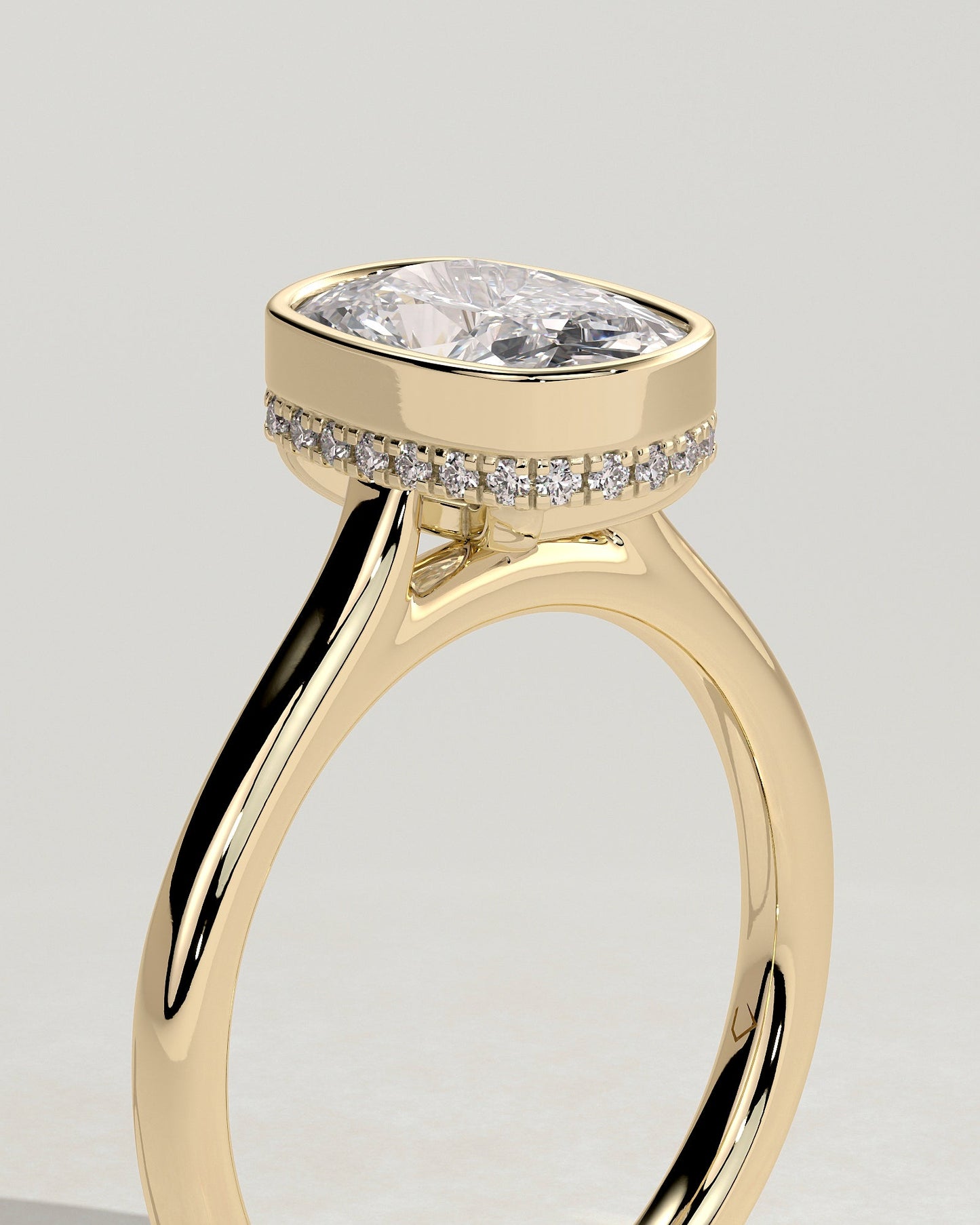 Elongated Cushion Bezel & Hidden Halo Lab Grown Diamond Engagement Ring