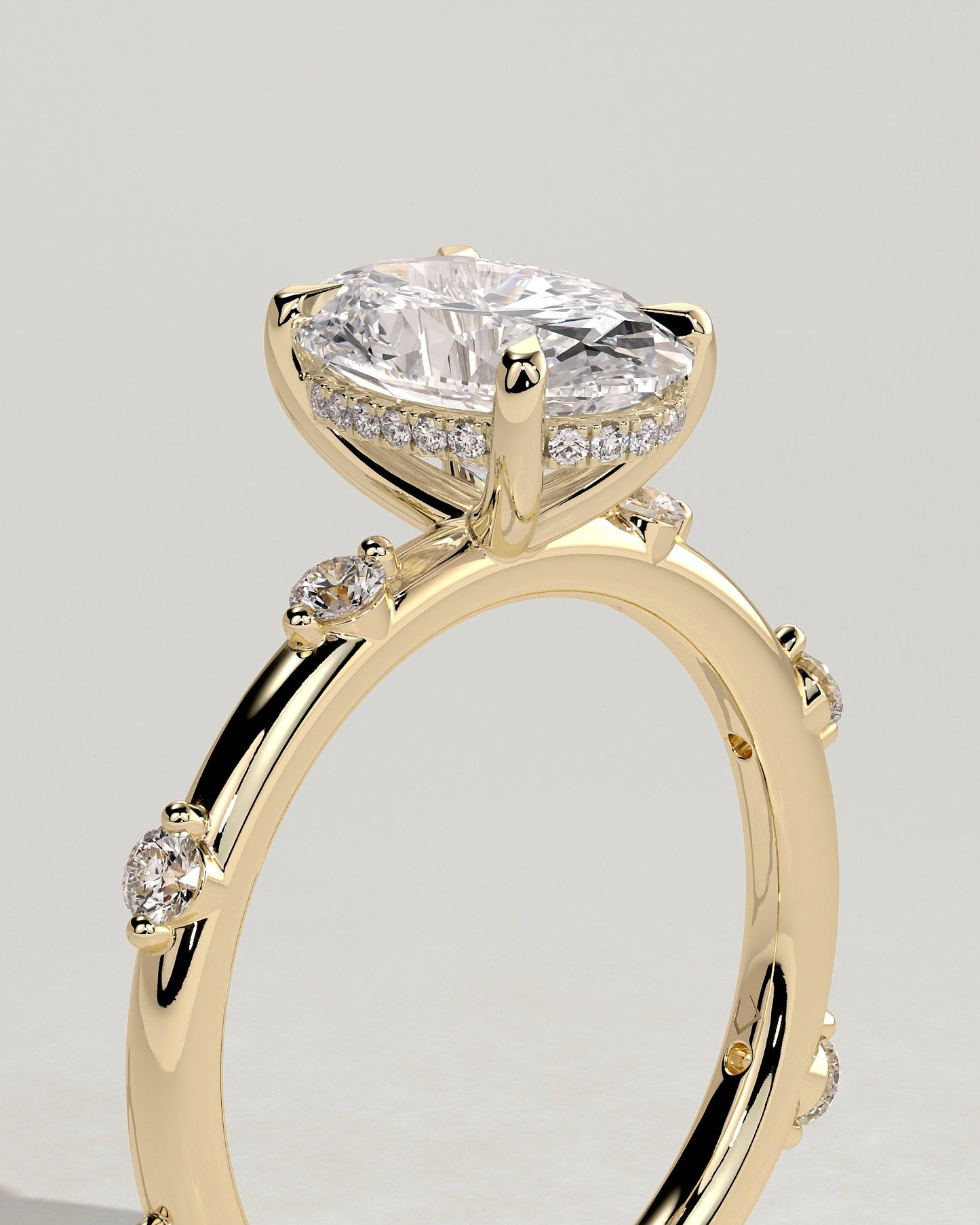 Oval Dainty Pave & Hidden Halo Lab Grown Diamond Engagement Ring