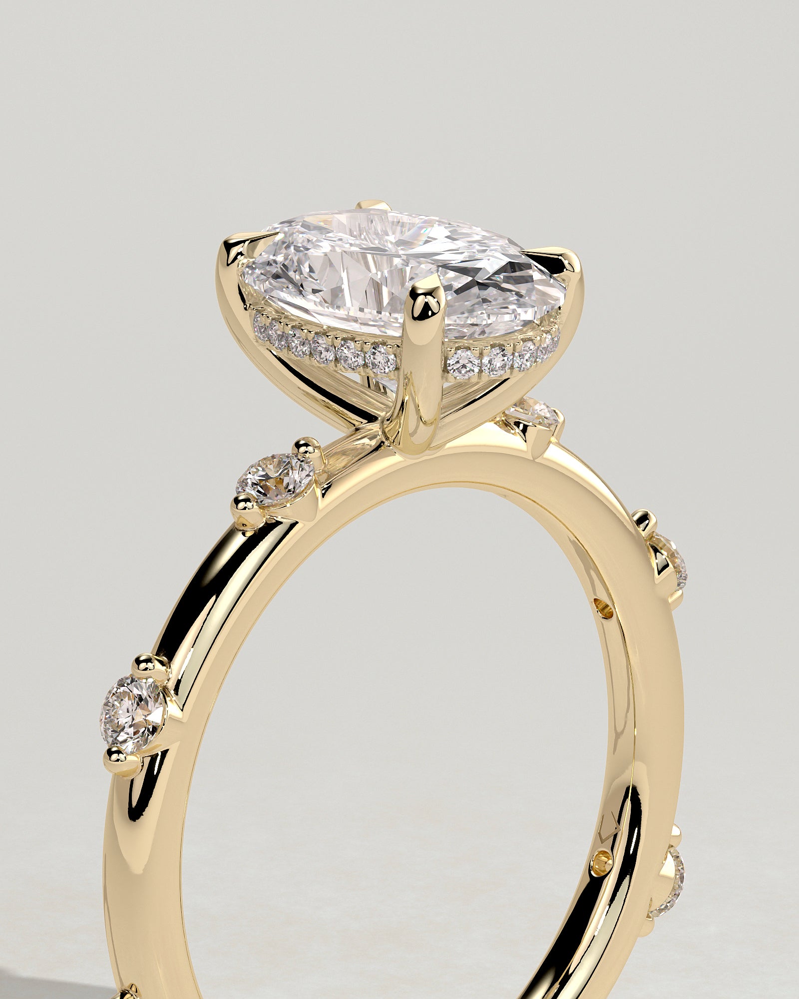 Oval Dainty Pave & Hidden Halo Lab Grown Diamond Engagement Ring