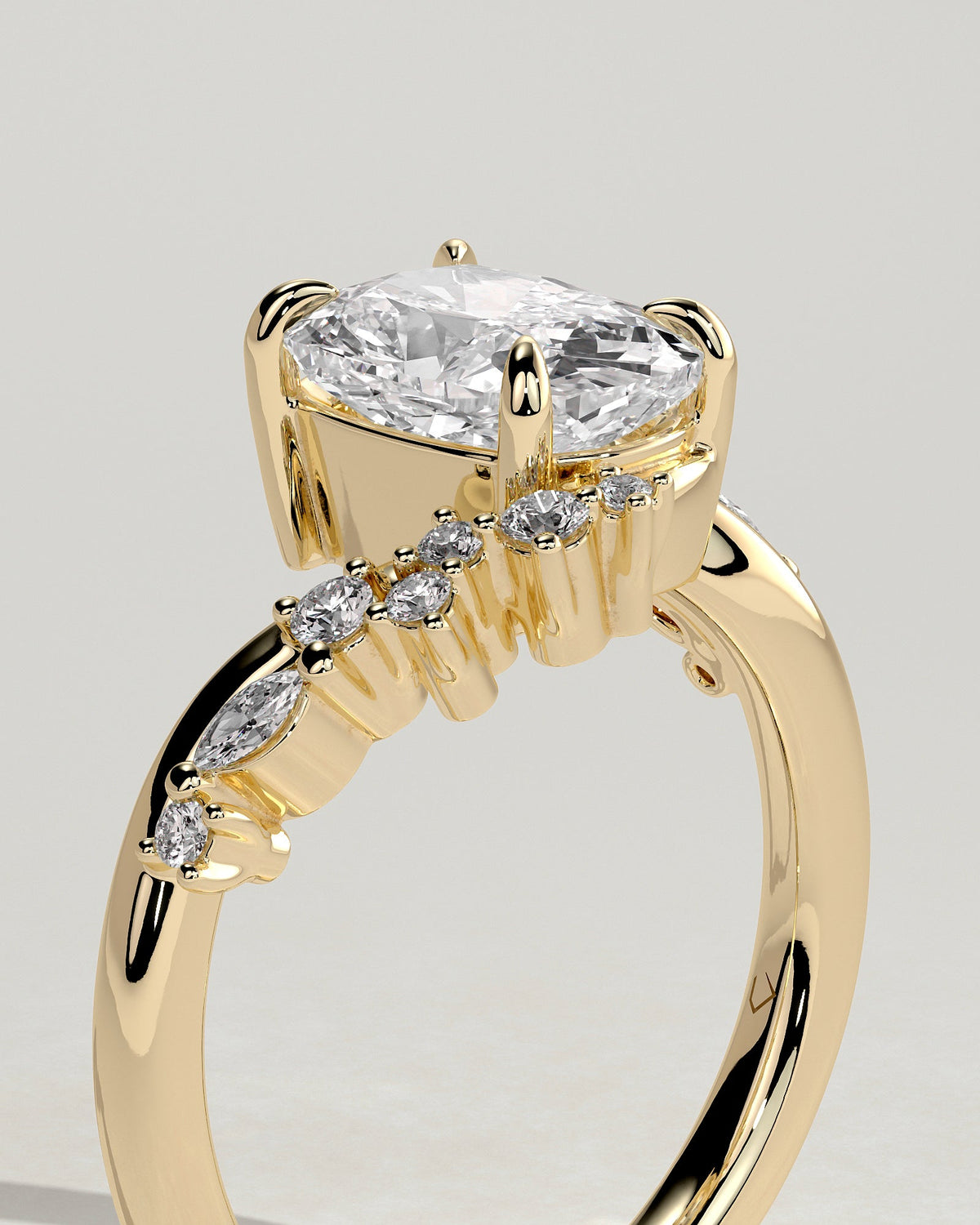 Elongated Cushion Swirl Cluster Lab Grown Diamond Engagement Ring