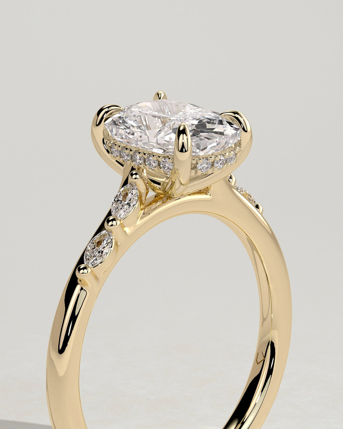 Elongated Cushion Hidden Halo and Pave Lab Grown Diamond Engagement Ring