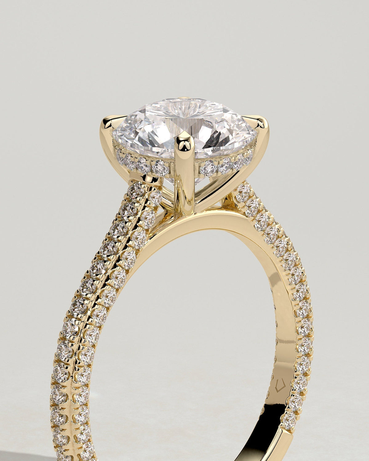 Round Hidden Halo and Pave & Cathedral Lab Grown Diamond Engagement Ring
