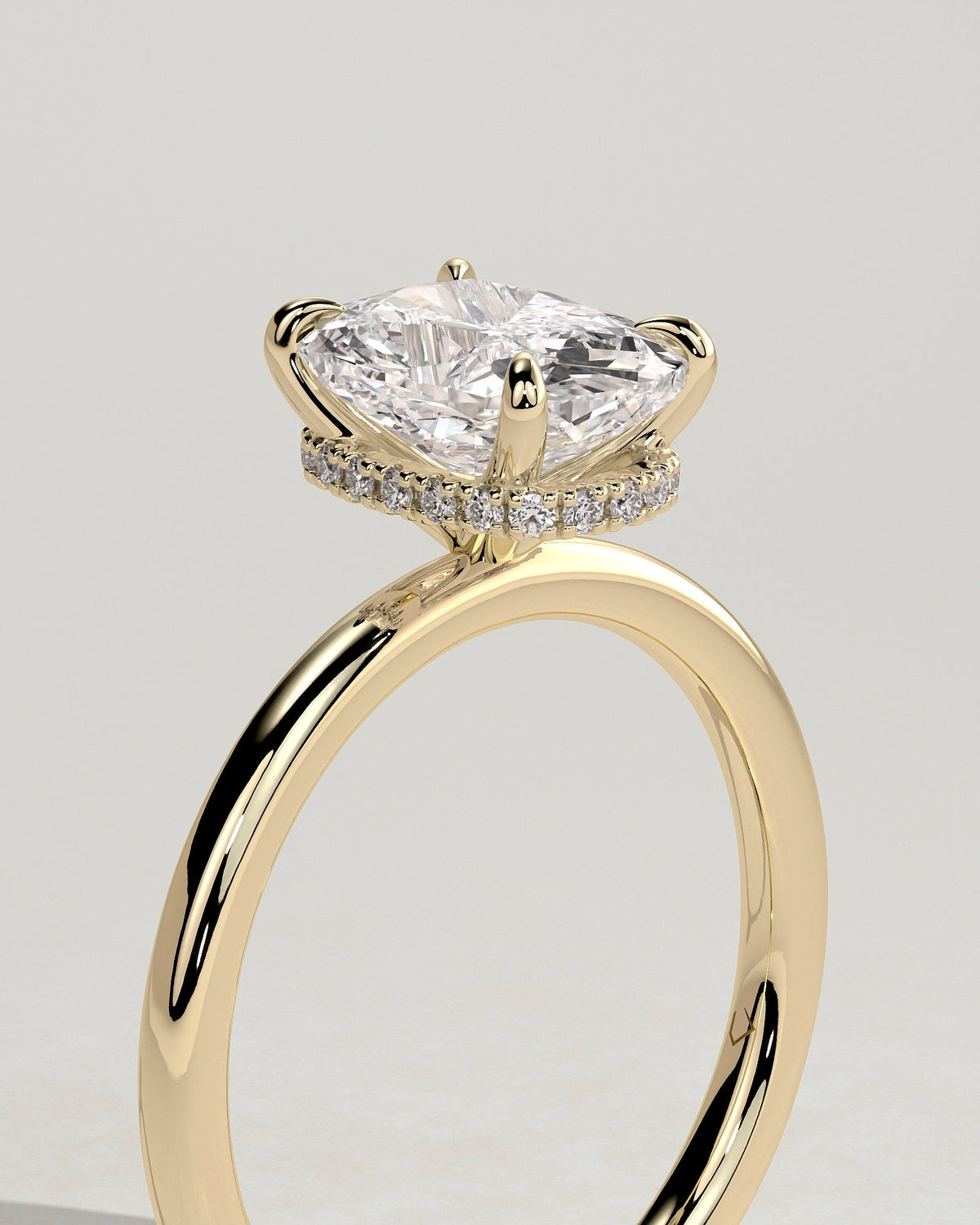 Elongated Cushion Hidden Halo Lab Grown Diamond Engagement Ring