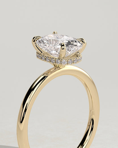 Elongated Cushion Hidden Halo Lab Grown Diamond Engagement Ring