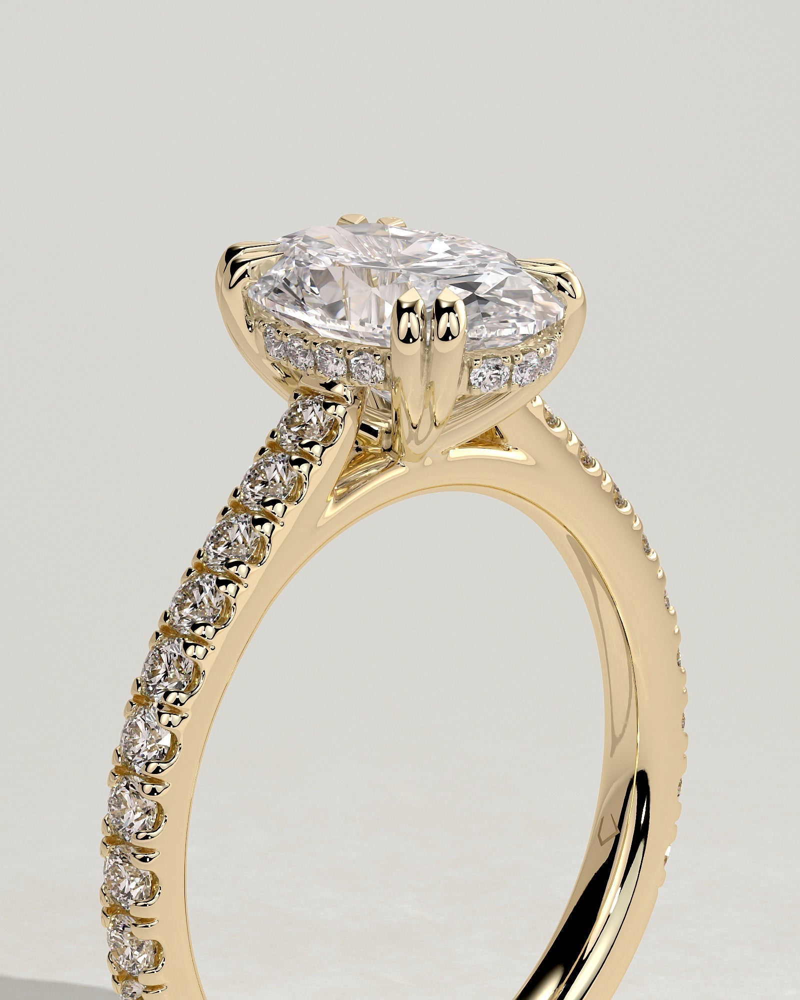 Oval Hidden Halo and Pave Lab Grown Diamond Engagement Ring