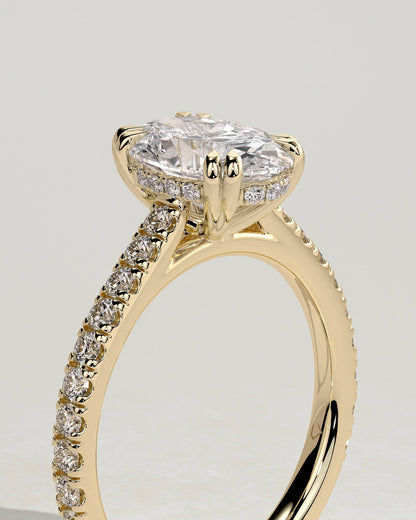 Oval Hidden Halo and Pave Lab Grown Diamond Engagement Ring