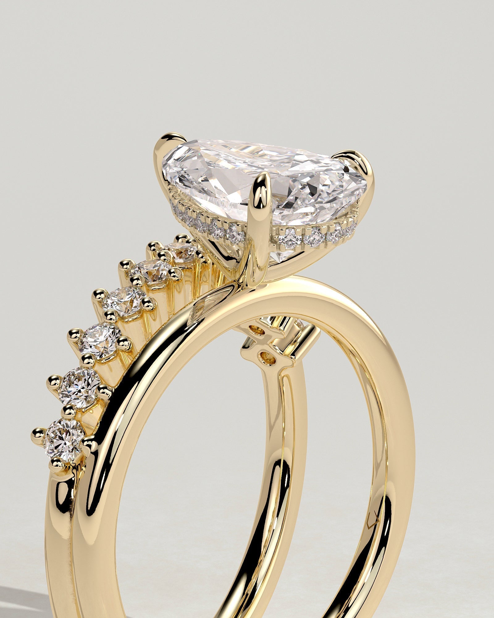 Pear Double Shank Pave and Hidden Halo Lab Grown Diamond Engagement Ring