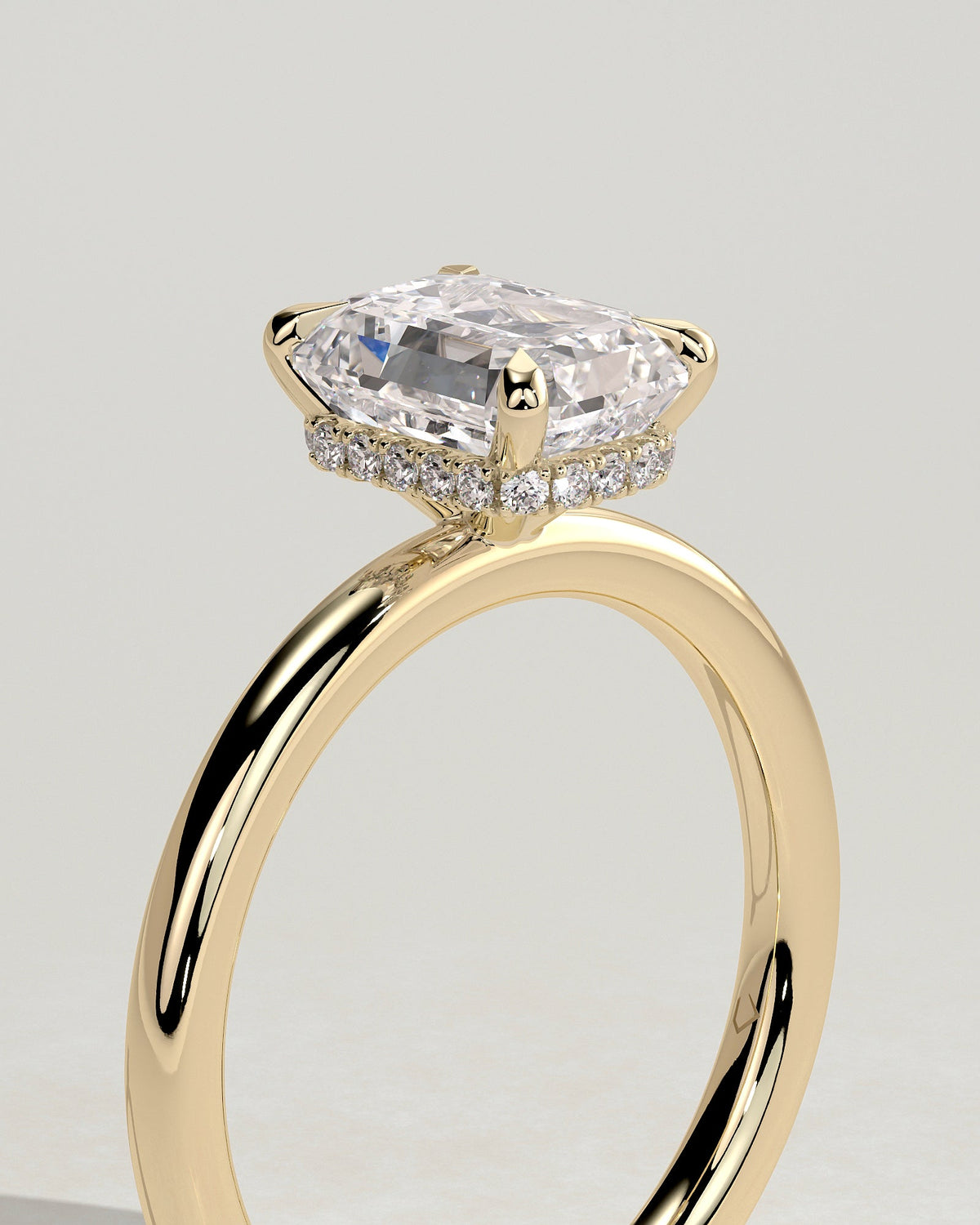 Emerald Hidden Halo Lab Grown Diamond Engagement Ring
