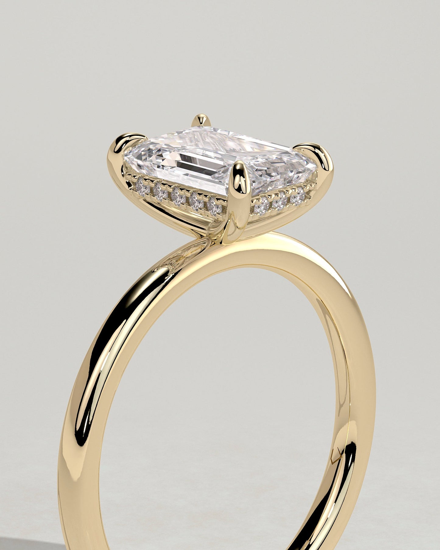 Emerald Hidden Halo Lab Grown Diamond Engagement Ring