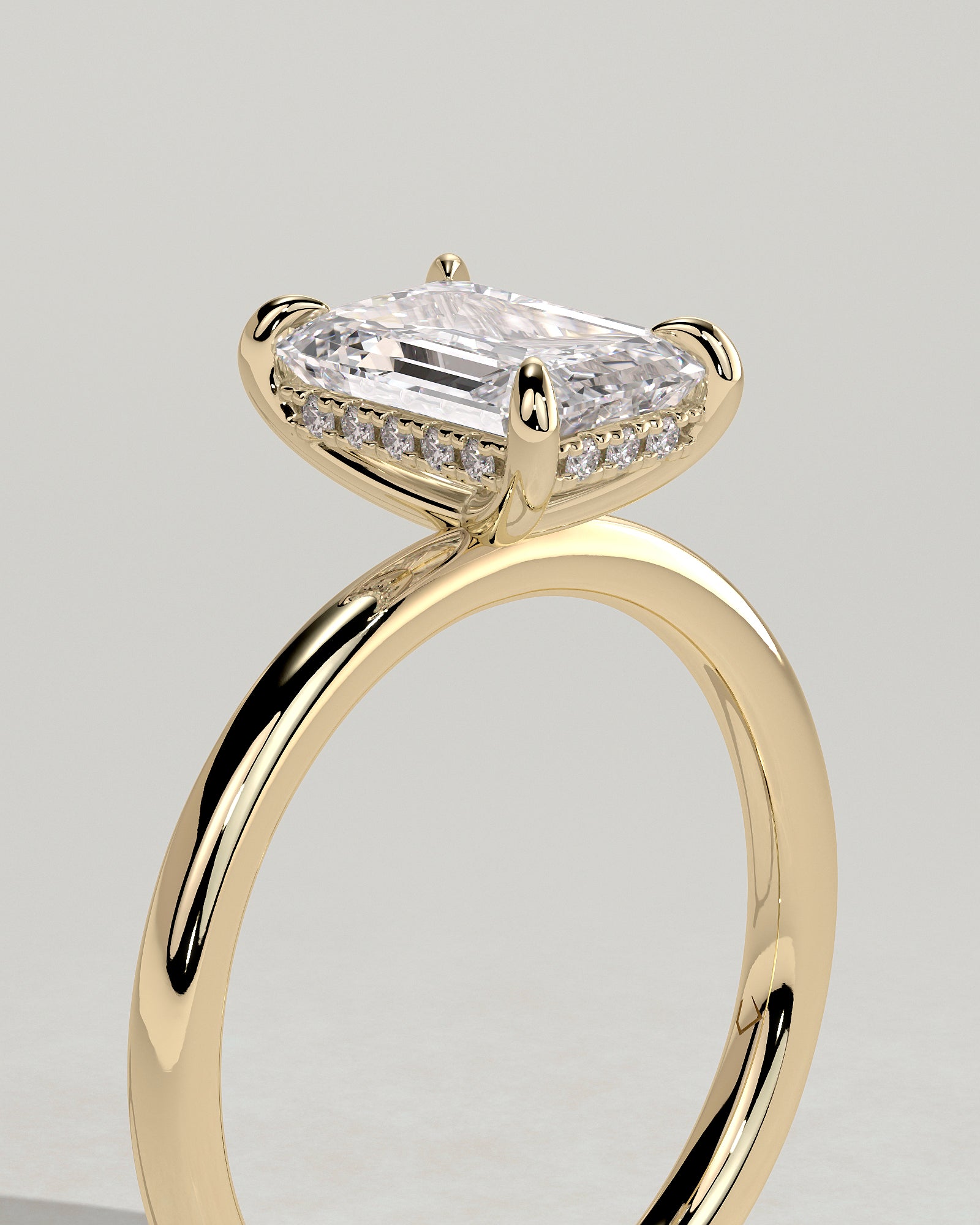 Emerald Hidden Halo Lab Grown Diamond Engagement Ring
