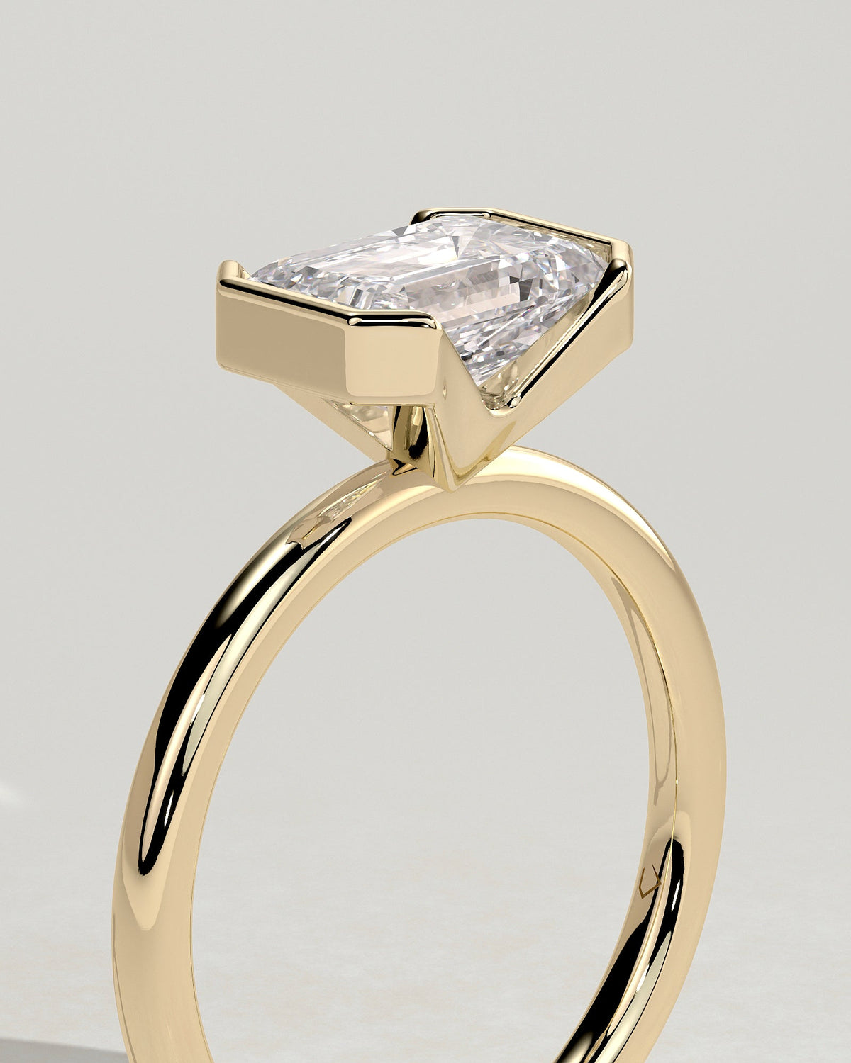 Emerald Half Bezel Solitaire Lab Grown Diamond Engagement Ring