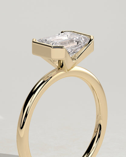 Emerald Half Bezel Solitaire Lab Grown Diamond Engagement Ring