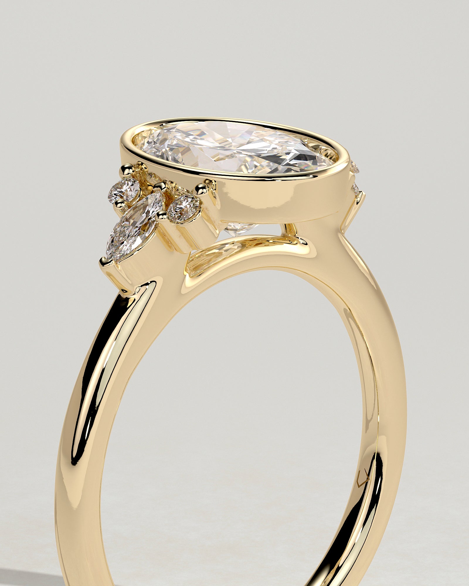 Oval Bezel Cluster Lab Grown Diamond Engagement Ring