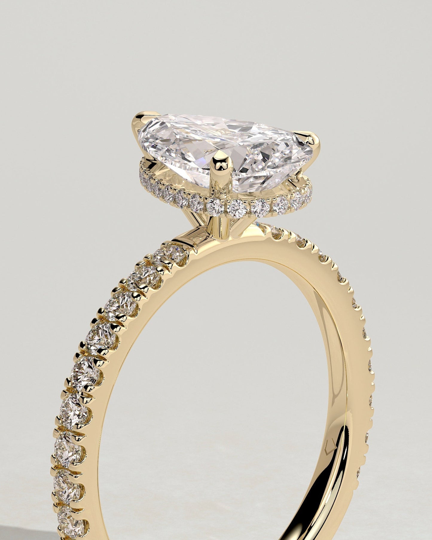 Pear Hidden Halo and Pave Lab Grown Diamond Engagement Ring