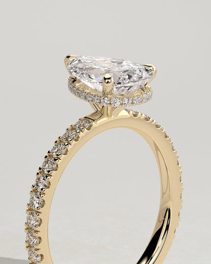 Pear Hidden Halo and Pave Lab Grown Diamond Engagement Ring