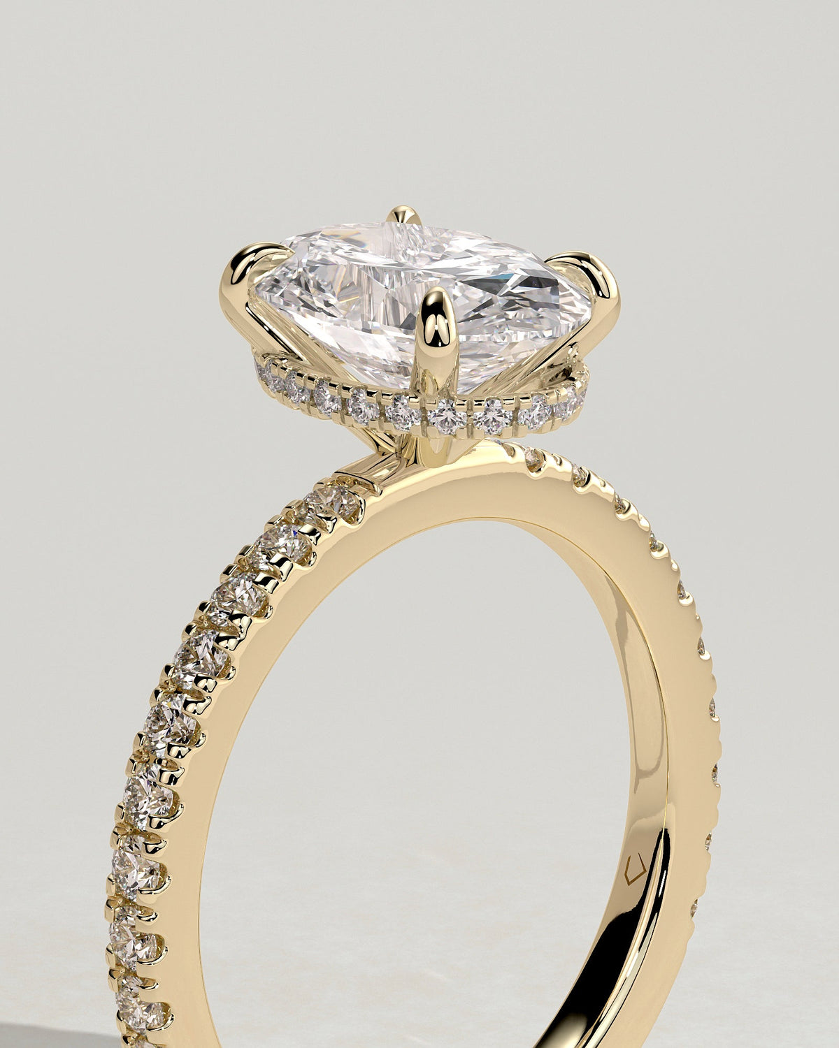 Oval Hidden Halo and Pave Lab Grown Diamond Engagement Ring