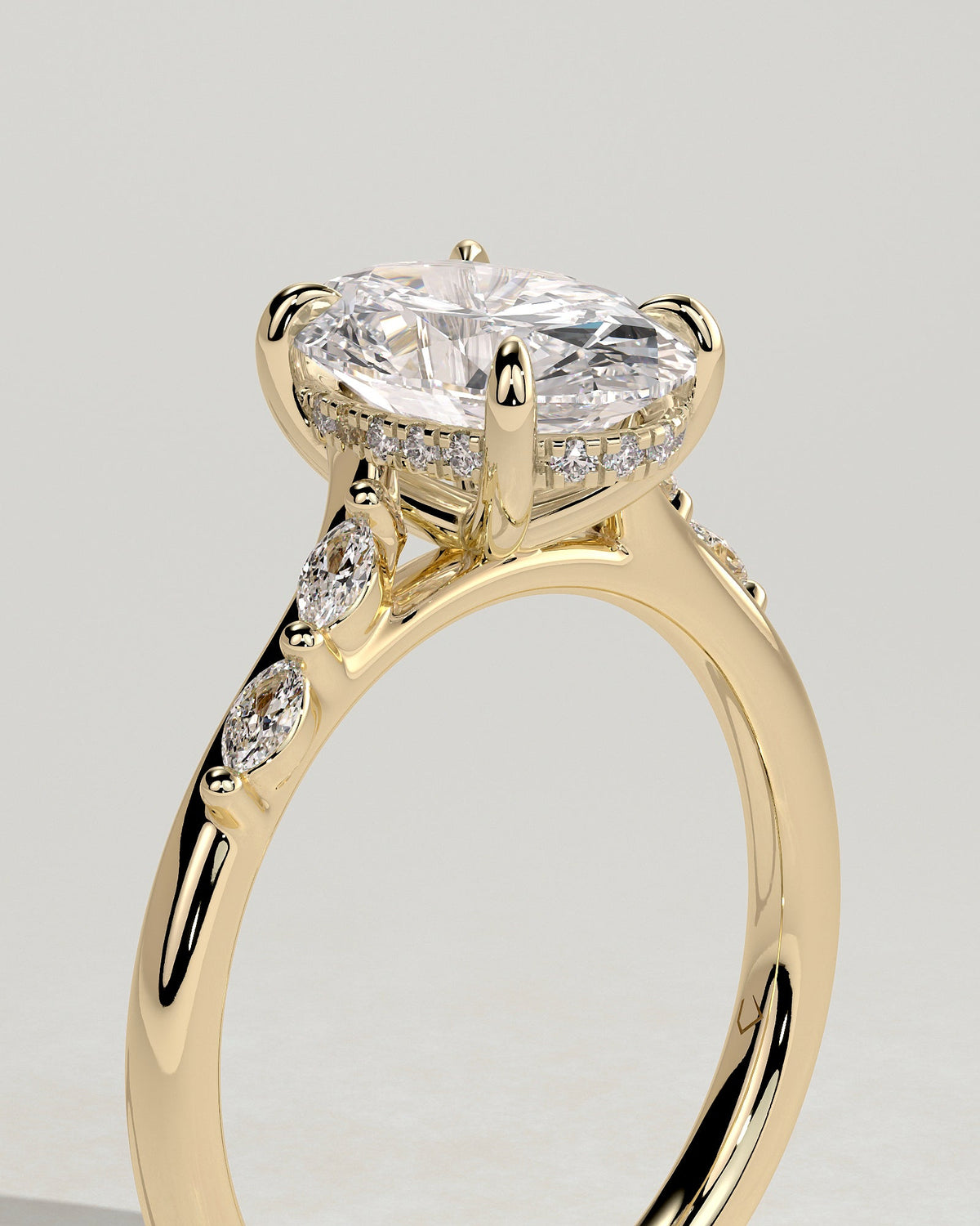 Oval Hidden Halo and Pave Lab Grown Diamond Engagement Ring