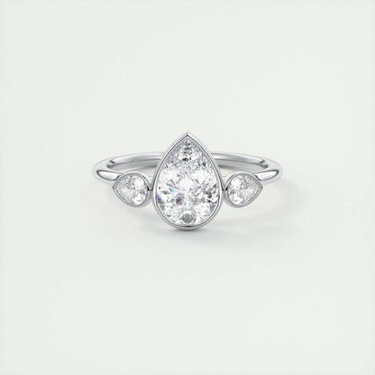 1.33 CT Pear Bezel 3 Stone Moissanite Engagement Ring 1