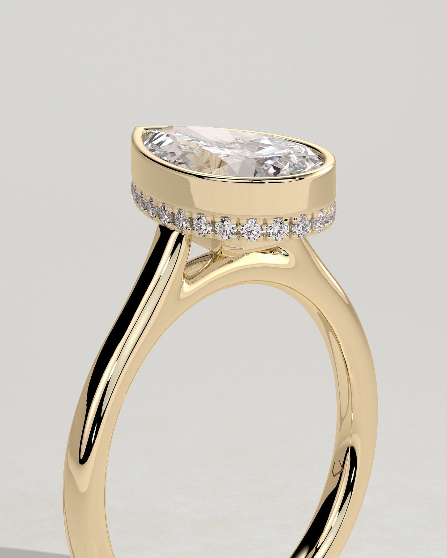 Pear Hidden Halo Bezel Lab Grown Diamond Engagement Ring
