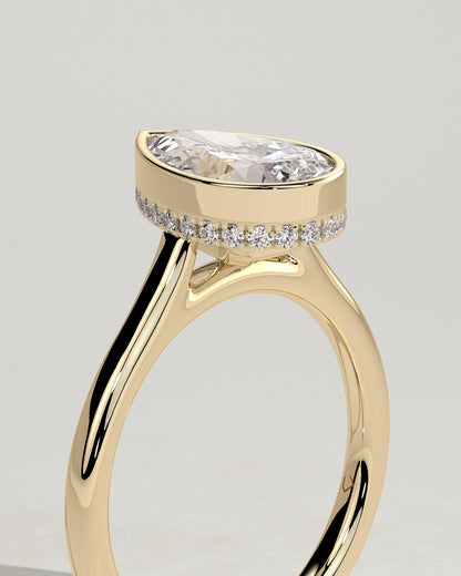 Pear Hidden Halo Bezel Lab Grown Diamond Engagement Ring