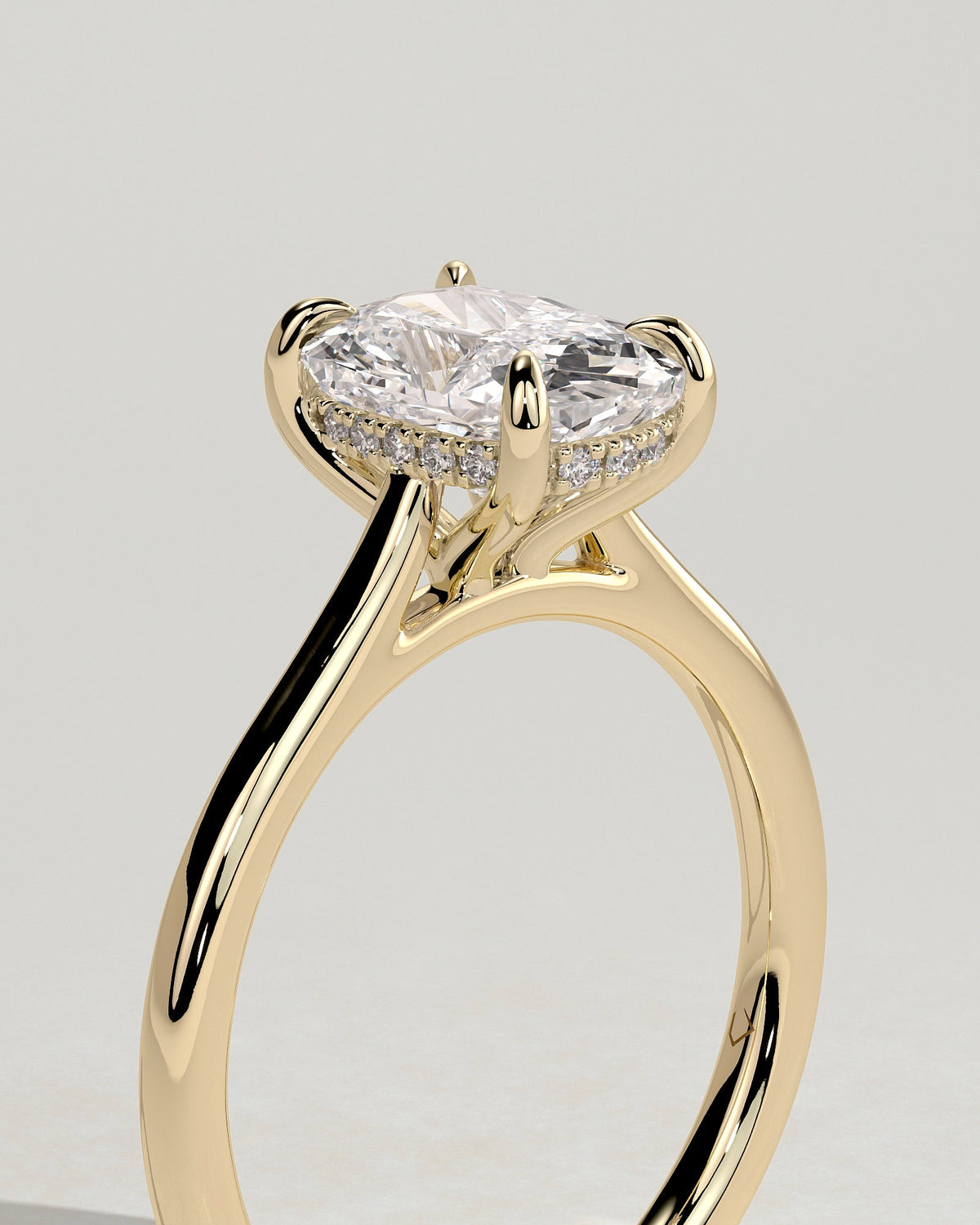 Elongated Cushion Hidden Halo Lab Grown Diamond Engagement Ring