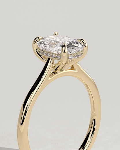 Elongated Cushion Hidden Halo Lab Grown Diamond Engagement Ring
