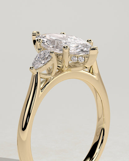 Marquise Three Stones & Hidden Halo Lab Grown Diamond Engagement Ring