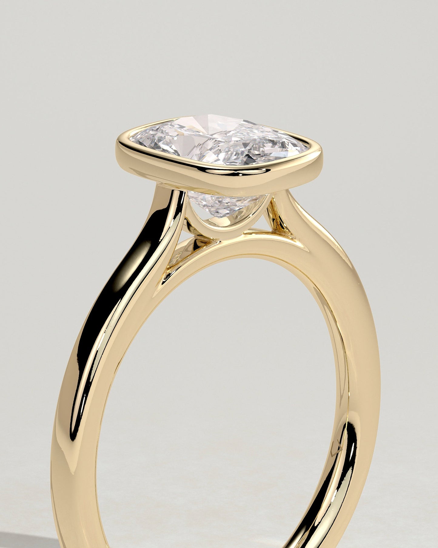 Elongated Cushion Bezel Solitaire Lab Grown Diamond Engagement Ring