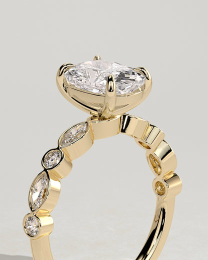 Elongated Cushion Bezel Pave Lab Grown Diamond Engagement Ring