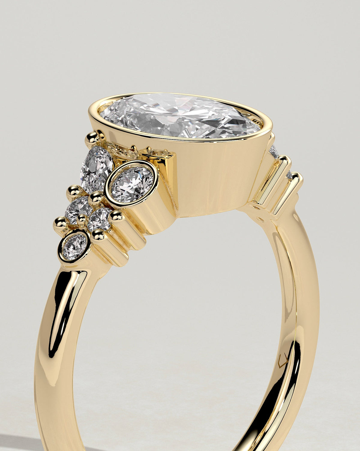 Oval Bezel and Cluster Lab Grown Diamond Engagement Ring