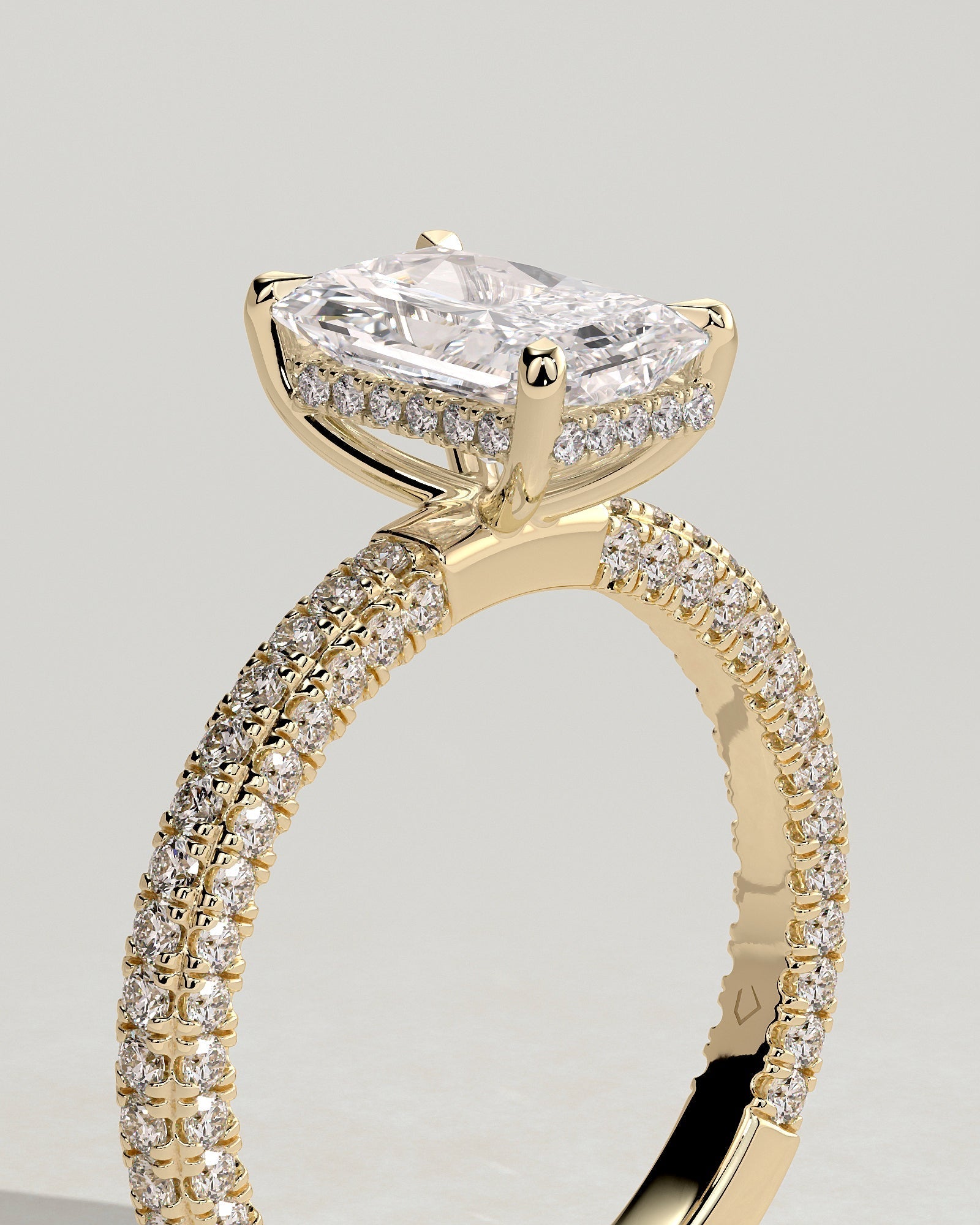Radiant Hidden Halo and Pave Lab Grown Diamond Engagement Ring