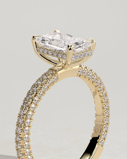 Radiant Hidden Halo and Pave Lab Grown Diamond Engagement Ring