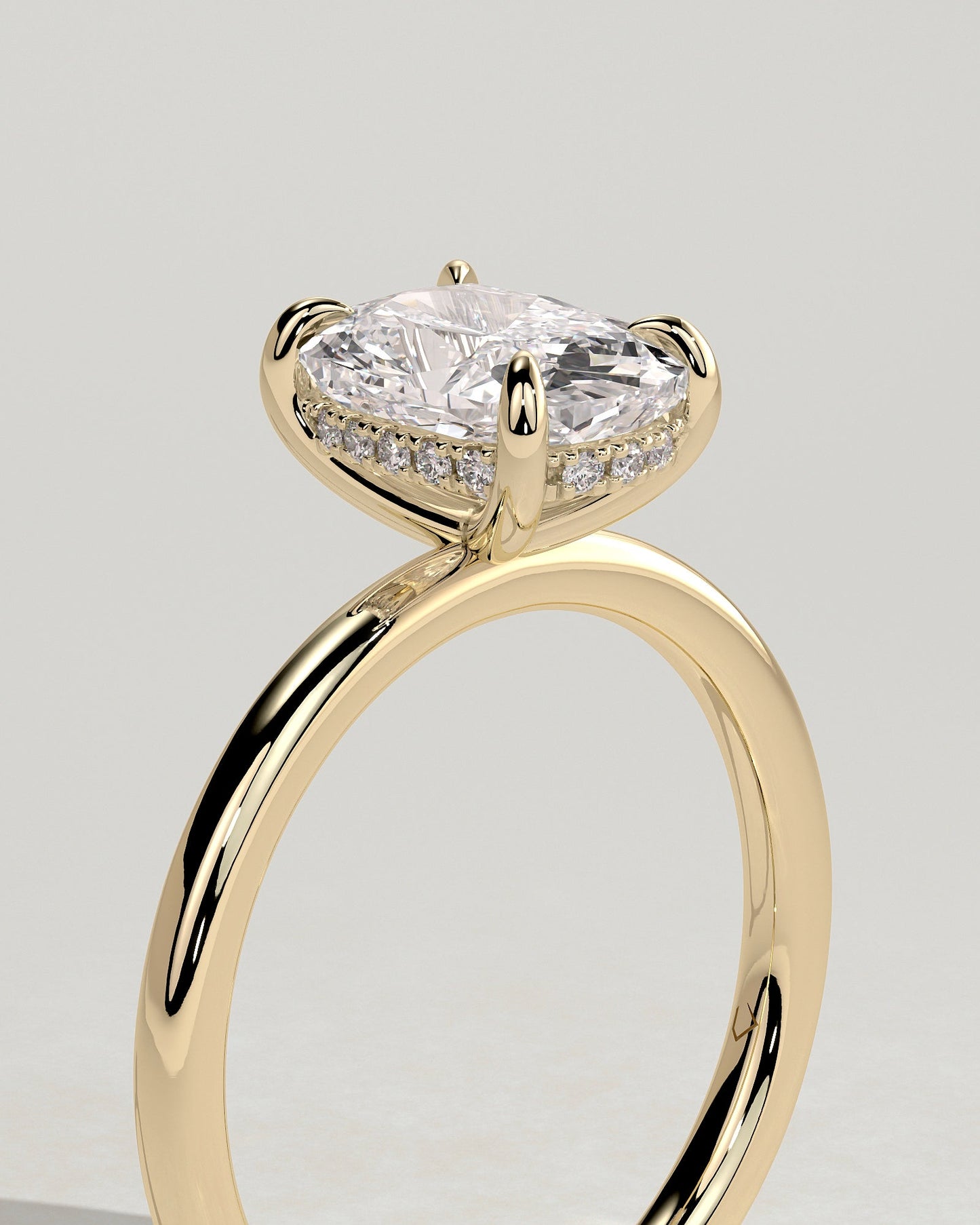 Elongated Cushion Hidden Halo Lab Grown Diamond Engagement Ring