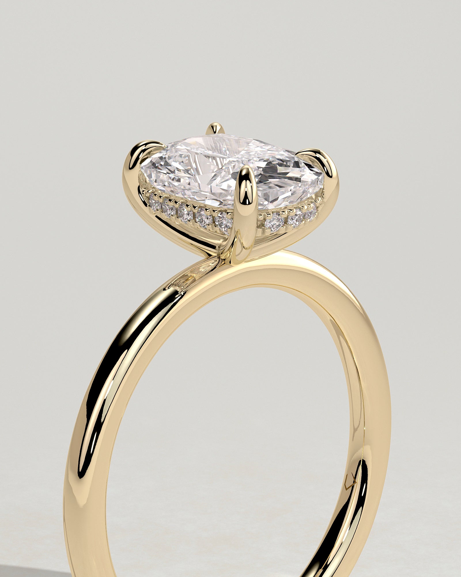 Elongated Cushion Hidden Halo Lab Grown Diamond Engagement Ring