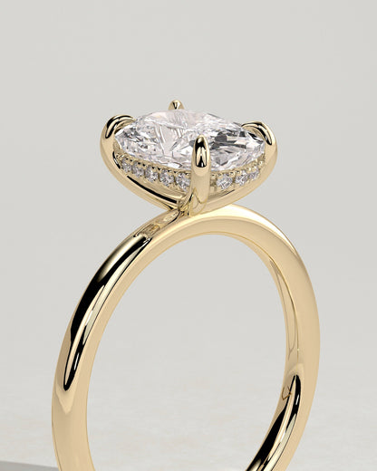 Elongated Cushion Hidden Halo Lab Grown Diamond Engagement Ring