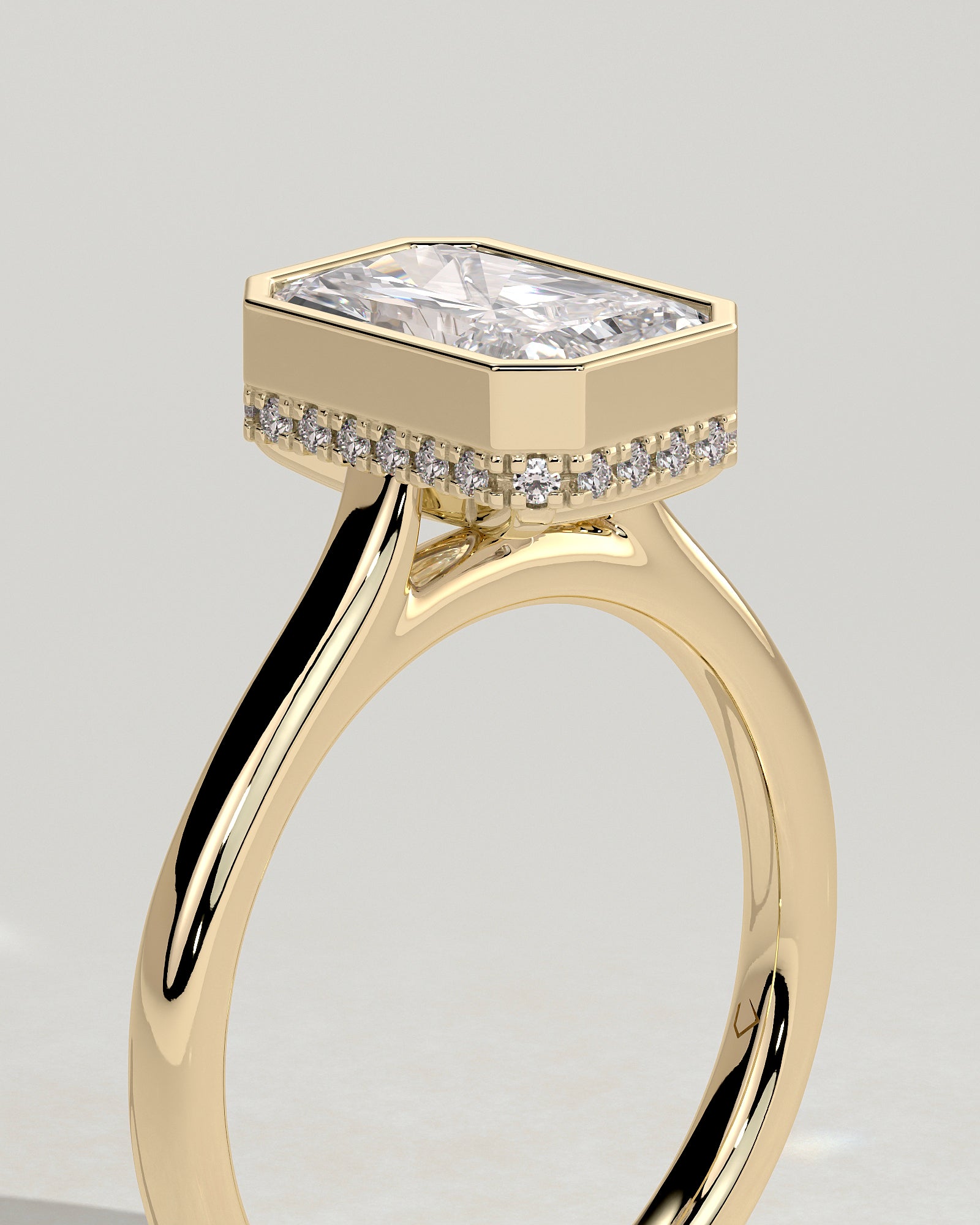 Radiant Hidden Halo and Bezel Lab Grown Diamond Engagement Ring