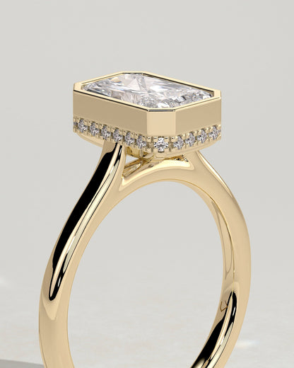 Radiant Hidden Halo and Bezel Lab Grown Diamond Engagement Ring
