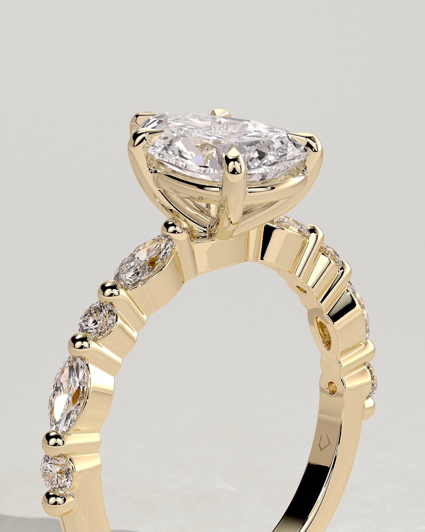 Pear Alternating Pave Lab Grown Diamond Engagement Ring