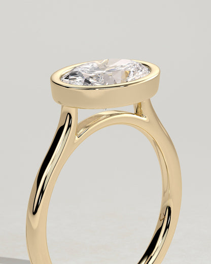 Oval Bezel East West Solitaire Lab Grown Diamond Engagement Ring