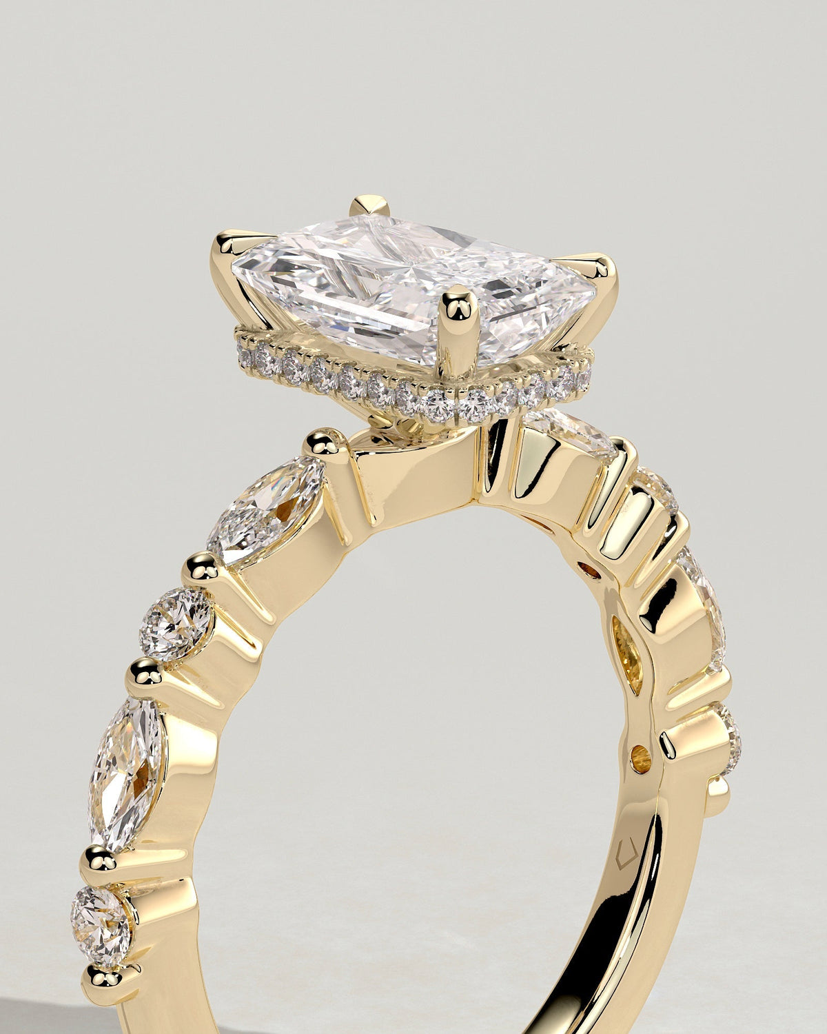 Radiant Hidden Halo and Pave Lab Grown Diamond Engagement Ring