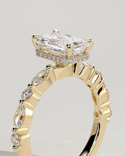 Radiant Hidden Halo and Pave Lab Grown Diamond Engagement Ring