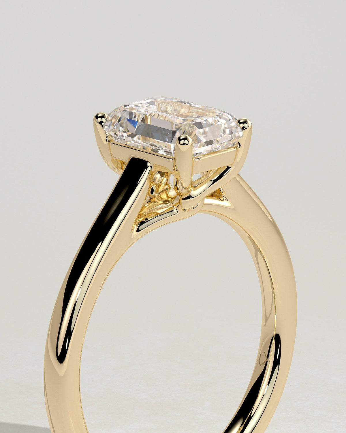 Emerald Solitaire & Cathedral Lab Grown Diamond Engagement Ring