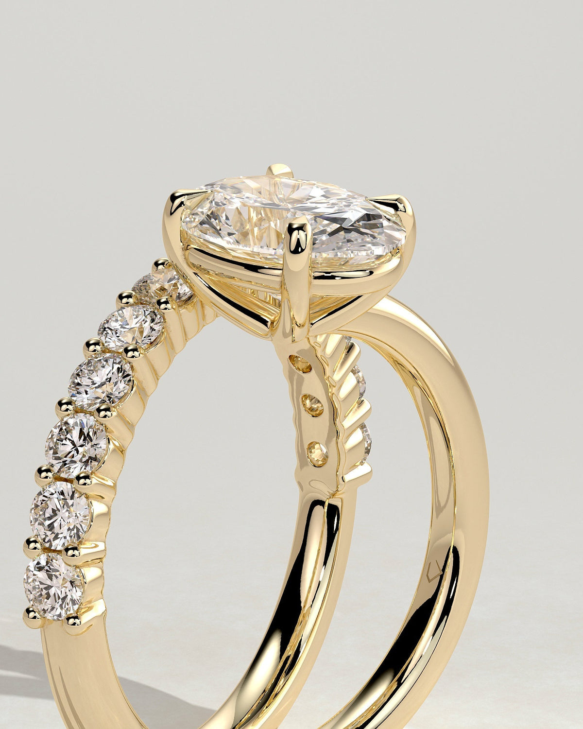 Oval Double Swirl Pave Shank Lab Grown Diamond Engagement Ring