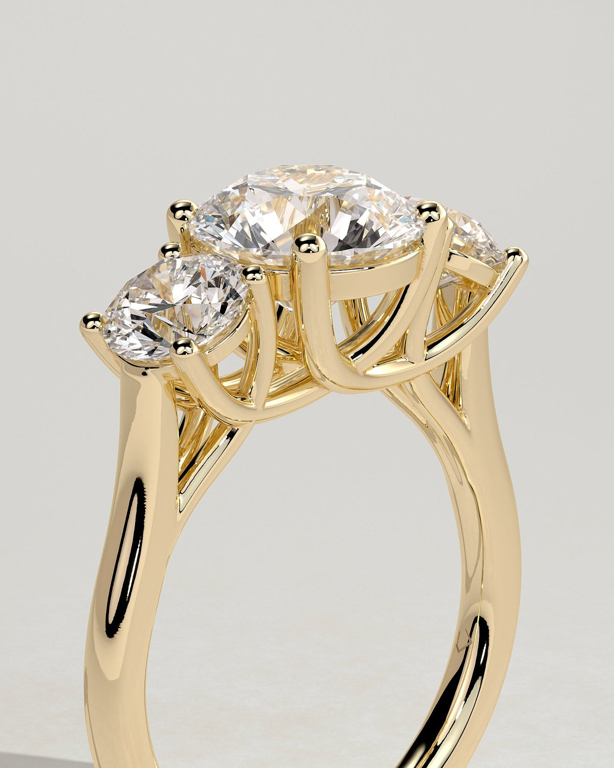 Round Three Stones With Trellis Gallery Lab Grown Diamond Engagement Ring