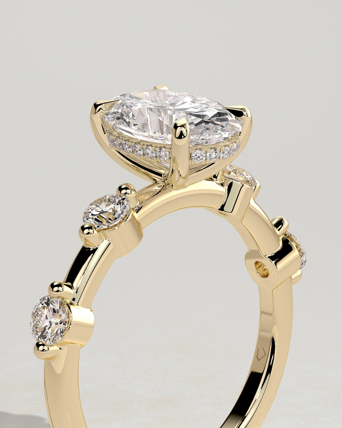 Oval Hidden Halo and Dainty Pave Lab Grown Diamond Engagement Ring